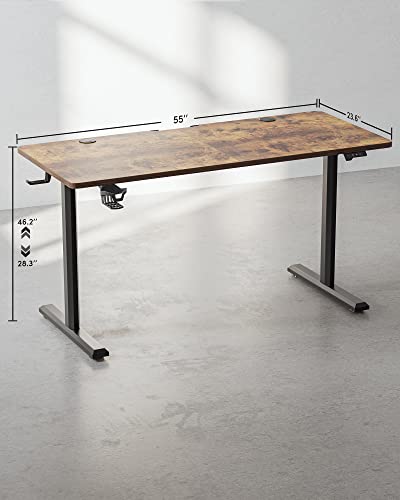 FEZIBO Height Adjustable Electric Standing Desk, 55 x 24 Inches Stand up Table, Sit Stand Home Office Desk with Splice Board,Rustic Brown