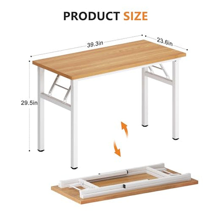 DlandHome 39.4 Inch Small Folding Computer Desk for Home Office, Teak White - color: Teak + White, size: 39 Inches