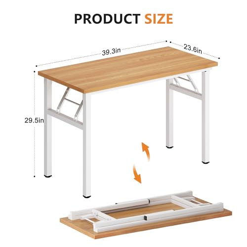 DlandHome 39.4 Inch Small Folding Computer Desk for Home Office, Teak White - color: Teak + White, size: 39 Inches