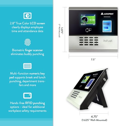 Acroprint ProPunch Time Clock System for Employees – Biometric Fingerprint Time Clock for Small Business, No Monthly Fees, Advanced Time Card Machine with Employee Time Tracker