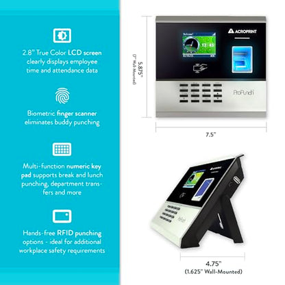 Acroprint ProPunch Time Clock System for Employees – Biometric Fingerprint Time Clock for Small Business, No Monthly Fees, Advanced Time Card Machine with Employee Time Tracker