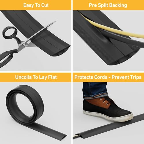D-Line 6ft Floor Cord Cover, Cable Protector, Hide Extension Cords, Protect Cords, Prevent Cable Trips, Heavy Duty Cord Hider - Cable Cavity = 0.63" (W) x 0.31" (H) - Black - color: Black, size: 6 Feet