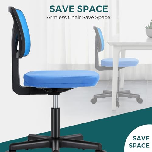 DUMOS Armless Desk Chairs, Small Home Office Mesh Chairs | Ergonomic Adjustable Mid Back, Swivel Rolling Task, Computer Work Vanity Small Spaces, Blue - color: Blue, size: 1pc