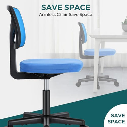 DUMOS Armless Desk Chairs, Small Home Office Mesh Chairs | Ergonomic Adjustable Mid Back, Swivel Rolling Task, Computer Work Vanity Small Spaces, Blue - color: Blue, size: 1pc