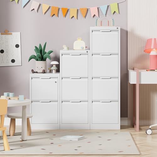 3 Drawer Metal Vertical File Cabinet with Lock for Home Office | 17.8 Inch Depth,38.4 Inch High,Fits A4/Legal/Letter Size File,Easy Assembly,Adjustable Hanging Bar,White - color: White, size: 17.8"D x 15"W x 38.4"H（3 Drawers）