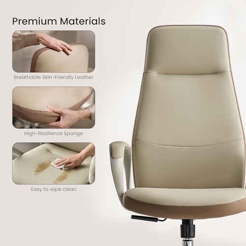 EUREKA ERGONOMIC Clara Executive Office Chair, Faux Leather, Beige Brown - color: Beige-brown, size: Pack of 1