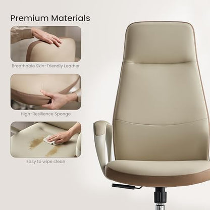 EUREKA ERGONOMIC Clara Executive Office Chair, Faux Leather, Beige Brown - color: Beige-brown, size: Pack of 1