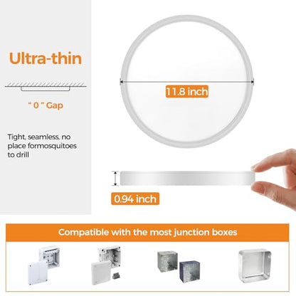 1PACK LED Flush Mount Ceiling Light Fixture, 3000K-4000K-6500K & 100W Equivalent Modern Kitchen Ceiling Lamp 24W 3200Lm 12 Inch Closet Round Surface for Bathroom Laundry Bedroom Hallway - color: White, size: 12Inch-1Pack