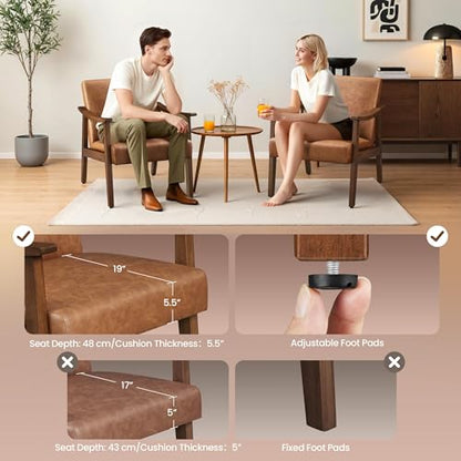 Yaheetech Accent Chairs Set of 2, Mid-Century Faux Leather Armchairs Brown - color: Brown