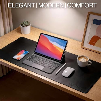 POCHAR Vegan Leather Desk Mat 31" x 16" - Desk Pad Protector for Desktop - color: Black