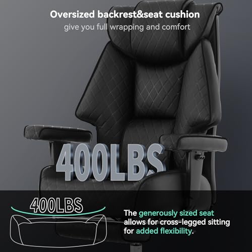 EXCEBET Big and Tall Office Chair with Footrest, PU Leather High Back Executive Office Chair 400lbs, Ergonomic Computer Chairs Lumbar Support for Heavy People (All Black) - color: All Black