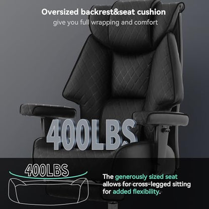 EXCEBET Big and Tall Office Chair with Footrest, PU Leather High Back Executive Office Chair 400lbs, Ergonomic Computer Chairs Lumbar Support for Heavy People (All Black) - color: All Black