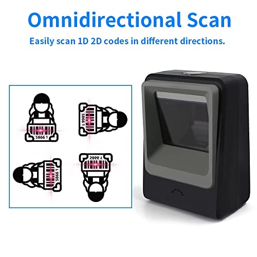 Handsfree 2D 1D Barcode Scanner,Alacrity QR Omnidirectional Desktop Bar Code Reader Scanner, Capture Barcodes from Mobile Phone Screen, Black