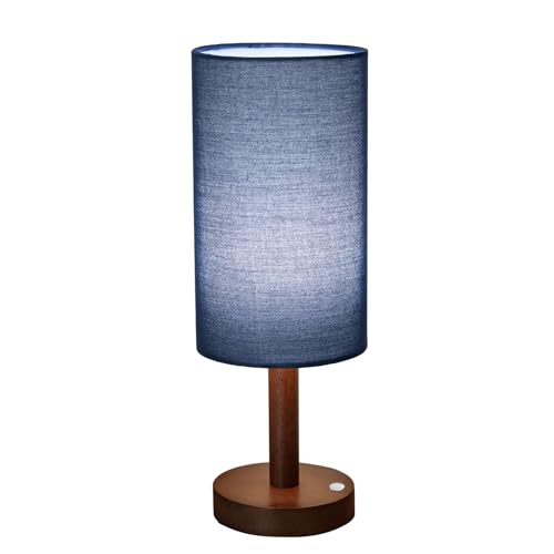 LALISU Cordless Table Lamp, 3 Color Portable Battery Lamp Wood Base Touch - color: Blue