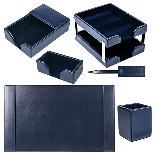 DACASSO Bonded Leather Desk Set - Luxury Leather Desk Pad & Desk Organization Essentials (Navy Blue, 8 Piece) - color: Navy Blue, style: 8 Piece