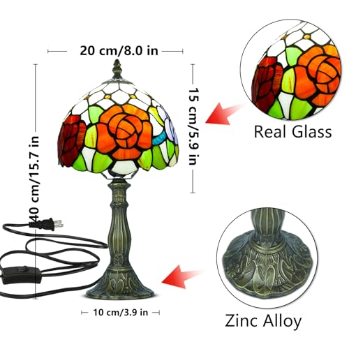 8 Inch Small Tiffany Style Table Lamp with Remote Control, Three Roses - color: Three Roses