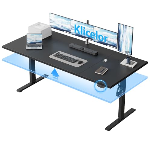 Klicelor 71 Inch Large Electric Standing Desk, Height Adjustable Office Desk, Sit Stand Up Computer Gaming Desk with Memory Preset, Three-Piece Desktop, Black - color: Black, size: 71 x 31.5 Inch