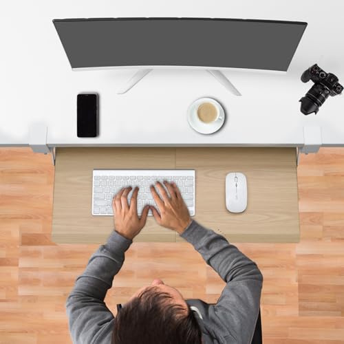 ETHU Keyboard Tray Under Desk, Pull Out Keyboard & Mouse Tray with C-clamp, Ergonomic Desk Keyboard Tray Slide Out, Pull Out Platform Drawer for Home and Office（Oak） - color: Oak