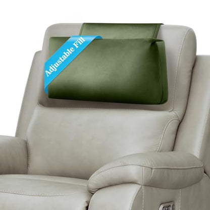 Recliner Headrest Pillow, Adjustable Comfort Neck & Head Support Pillow | Soft Velvet, Weighted Non-Slip Flap, Adjustable Filling, Washable Cover, for Recliners, Sofas, Office Chairs - color: Moss Green