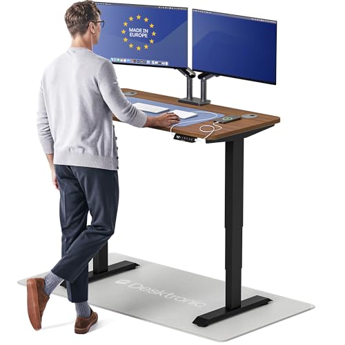 Desktronic HomePro Standing Desk 48x24 — Made in Europe, Ergonomic Sit Stand Home Office Desk, Electric Height Adjustable, Dual Motor, USB & USB-C Charging, Wobble-Free, Touchscreen, 3 Memory Presets - color: Black + Walnut, size: 48 x 24 in