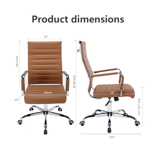 Office Desk Chair Leather, Conference Room Chairs with Wheels, Modern Executive Computer Guest Chairs with Arms. - color: Brown