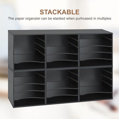 EMERIT 4-Tier Adjustable Paper Organizer, Large Capacity Book Shelf for Textbooks/Magazines/Office Files, Wooden Dividers, 7 lbs per Shelf, Black - color: 5 Tier-black