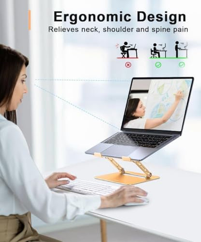 Aoviho Adjustable Laptop Stand for Desk,Portable Laptop Stand Holder and Riser,Foldable Aluminum Notebook Computer Stands for MacBook Air Pro HP Lenovo Dell Samsung Chromebook, 10-15.6 inch, Gold - color: Gold