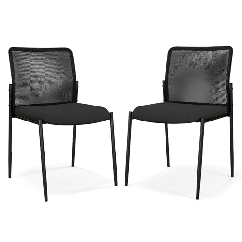 GIANTEX Waiting Room Chairs Set of 2 - Stackable Guest Chairs w/Ergonomic Backrest, Padded Seat, Lobby Chair for Conference, Meeting Room, Reception, Armless Desk Chair, Mesh Office Chairs (Black)