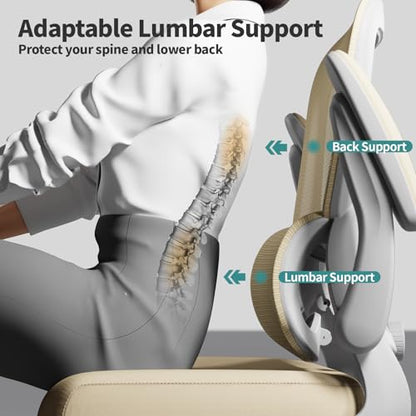 TRALT Office Chair Ergonomic Desk Chair - Gaming Chair with Lumbar Support | 330 LBS Home Office Desk Chairs with Headrest, Reading Chair with Flip-up Armrests, Comfortable Computer Chairs (1, Greige) - color: Greige