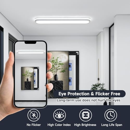 Metal LED Ceiling Light,55W Linear Ceiling Lamp,6500K Cool White Modern Ultra Thin Low Profile Light Fixture for Kitchen, Home & Office Hallway (36.2") - color: White Light(CRI 97+) - B, size: 36.2 Inch