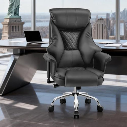 Big and Tall Office Chair - Executive High Back Leather Office Desk Chair with Adjustable Lumbar Support - Ergonomic Comfortable Heavy Duty Computer Gaming Chair with Padded Arms & Wide Seat - color: Grey