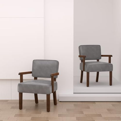 FAGAGA Faux Leather Accent Chair, Mid-Century Armchair with Wood Frame | Upholstered Living Room Chair, Comfy Reading Chair for Bedroom, Waiting Room, Home Office, Easy Assembly, Gray - color: Faux Leather Gray, size: One Chair