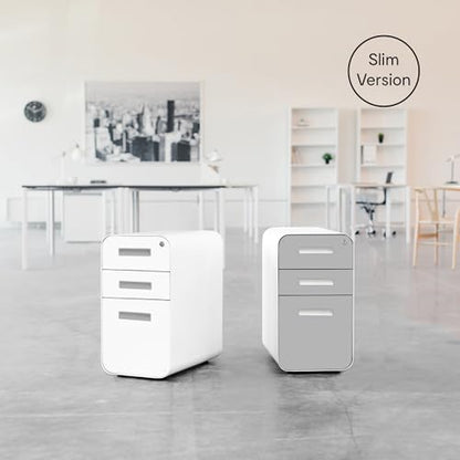 Laura Davidson Furniture Stockpile Slim 3-Drawer Mobile File Cabinet with Lock - Under Desk Metal Filing Cabinet, Legal/Letter File Folders, Wheels & Stationary Feet, Assembled, Light Grey Faceplate - color: Light Grey Faceplate