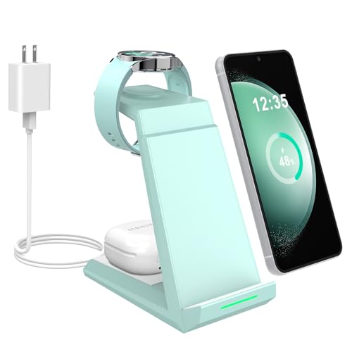 NANAMI 3 in 1 Wireless Charger for Samsung Galaxy S26/S25/S24 Serial | Android Phone Trio Multiple Devices for Samsung Phones, Watch Charger Stand for Galaxy Watch 8/7/6/5/4, Buds - color: Green