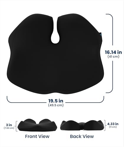 Elevate Series by Everlasting Comfort Doctor Recommended Memory Foam Seat Cushion for Office Chairs & Car - Ergonomic Desk Accessories - Cushions for Tailbone Pain Relief (Charcoal Black, Large) - size: Standard
