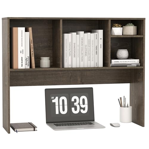 LDAILY Desktop Bookshelf, 2-Tier Office Desk Shelf Organizer with 4 Shelves, 37’’L Wood Storage Rack Display Shelf for Computer Desk, Office, Dorm, Bedroom (Grey) - color: Grey Oak, size: 4 Shelves