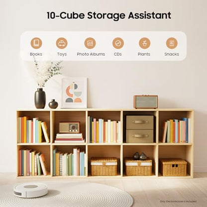 10 Cube Storage Organizer - Solid Wood Bookshelf - Cube Shelf - Vertical or Horizontal Bookcase - Open Book Shelf - Easy Assembly for Bedroom, Living Room, Office - size: 10-Cube