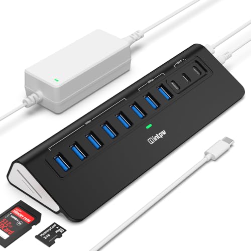 Powered USB Hub 10Gbps, Intpw YH9AC Plus 13-Port USB 3.2 Hub(USB A/USB C 3.2+6 USB-A 3.0+2 PD 45W Fast Charging Ports+SD/TF Card Reader), 65W Power Adapter,Aluminum USB HUB for PC,Laptop,iPhone 17/16 - color: Black, size: 13 Port