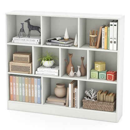 LDAILY 10 Cubes Book Shelf, 3 Shelf Bookcase Cabinet with 10 Compartments, Strong Base and Closed Back, Open Shelf Storage Organizer Bookshelf for Living Room, Bedroom, Office & Hallway (White)