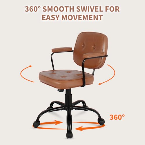 Compact Desk Chair with Arms & Wheels 360° Swivel Adjustable Vanity Chair Small Rolling Task Chair for Home Office, Bedroom, Study, Dressing Table - color: Khaki-1