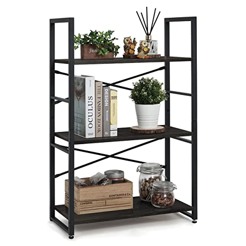 CAPHAUS 3 Tier Small Bookshelf, 24 Inch Width Free Standing Shelf, Bookcase Shelf Storage Organizer, Industrial Book Shelves for Home Office, Living Room, Black Shelves & Metal Frame - color: Black, size: 3-Tier