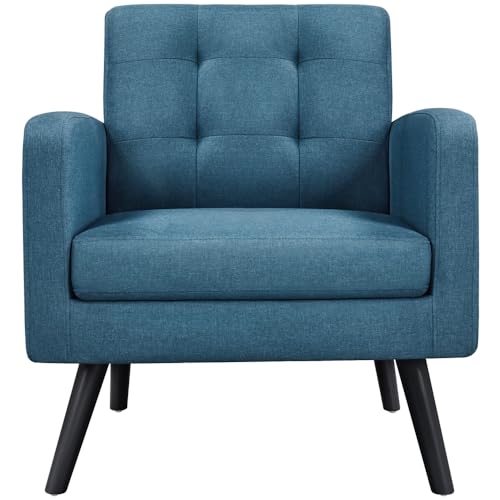 Yaheetech Mid Century Accent Chairs Set of 2 Living Room Chairs Navy Blue | Linen-Like Upholstered Sillones Para Sala, Modern Reading Nook Chairs, Button Tufted Back, Rubberwood Legs, Bedroom Office - color: Navy Blue, size: set of 2