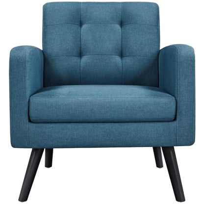 Yaheetech Mid Century Accent Chairs Set of 2 Living Room Chairs Navy Blue | Linen-Like Upholstered Sillones Para Sala, Modern Reading Nook Chairs, Button Tufted Back, Rubberwood Legs, Bedroom Office - color: Navy Blue, size: set of 2