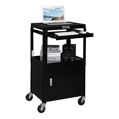 TUFFIOM AV Presentation Cart for Video Projector, Laptop Computer, Mobile Workstation Utility Media Cart for School Classroom Office, Rolling Storage Stand with Locking Cabinet Keyboard Shelf - style: AV Cart with Locking Cabinet