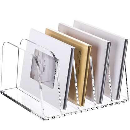 YUXUN Clear Acrylic Desktop File Sorter Organizer,Upright File Organizer, 5-Section Bookshelf for Home Office & Classroom - size: 5-Section