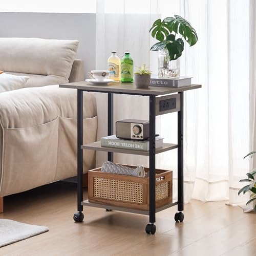 Lerliuo 3-Tier Printer Stand with Charging Station, Rolling Printer Table - color: Oak, size: 3-Tier with Charger