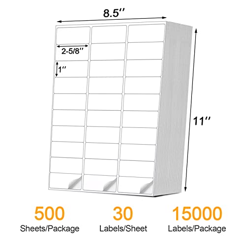 Address Labels (15,000/500 Sheets) - 1" x 2-5/8" Mailing Labels, 30 UP Shipping Sticker for Laser and Inkjet Printers - color: 30 Up-15000 Labels