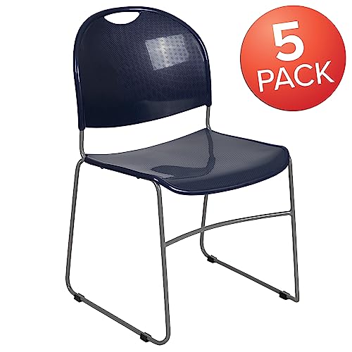 Flash Furniture Hercules Stack Chair, Navy, 5-Pack | Powder Coated, 880 LBS. Weight Capacity - color: Navy Plastic/Silver Frame, size: Set of 5