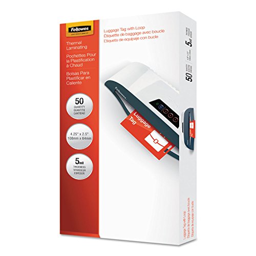 Fellowes Thermal Laminating Pouches, Luggage ID Tag Sheets, 5 Mil, 50pk - style: 5mil-50pk