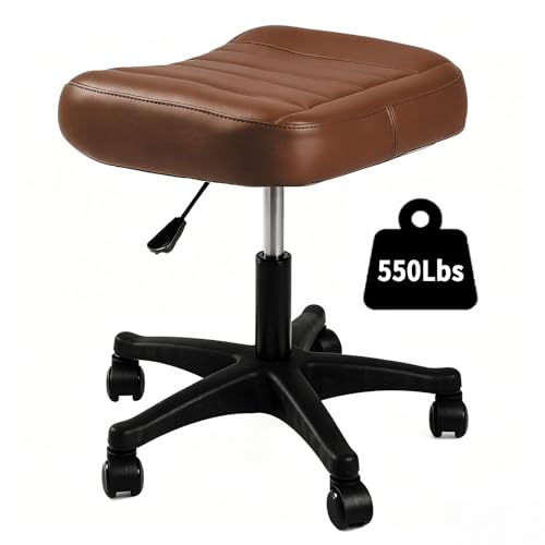 Ergonomic Adjustable Under Desk Footrest,Ottoman with Wheels | 500lbs|360° swivel Silent PU casters|Thick 2.36" Seat| Rolling Stool with Wheels for Massage,Salon,Spa,Clinic,Office,Home - color: Brown